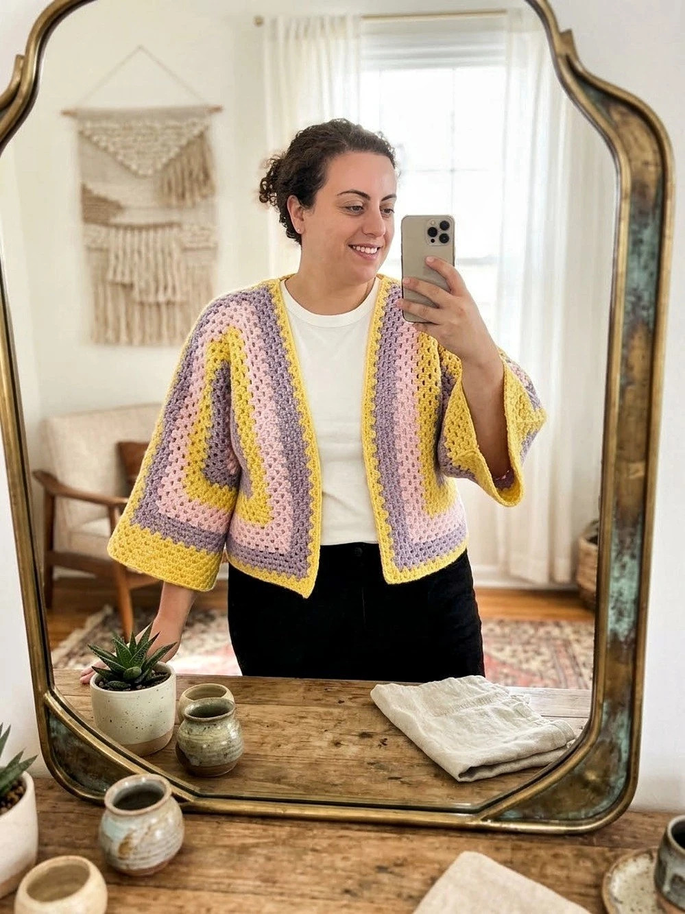 Handmade Crochet Cardigan in Yellow & Purple NWT Oversize